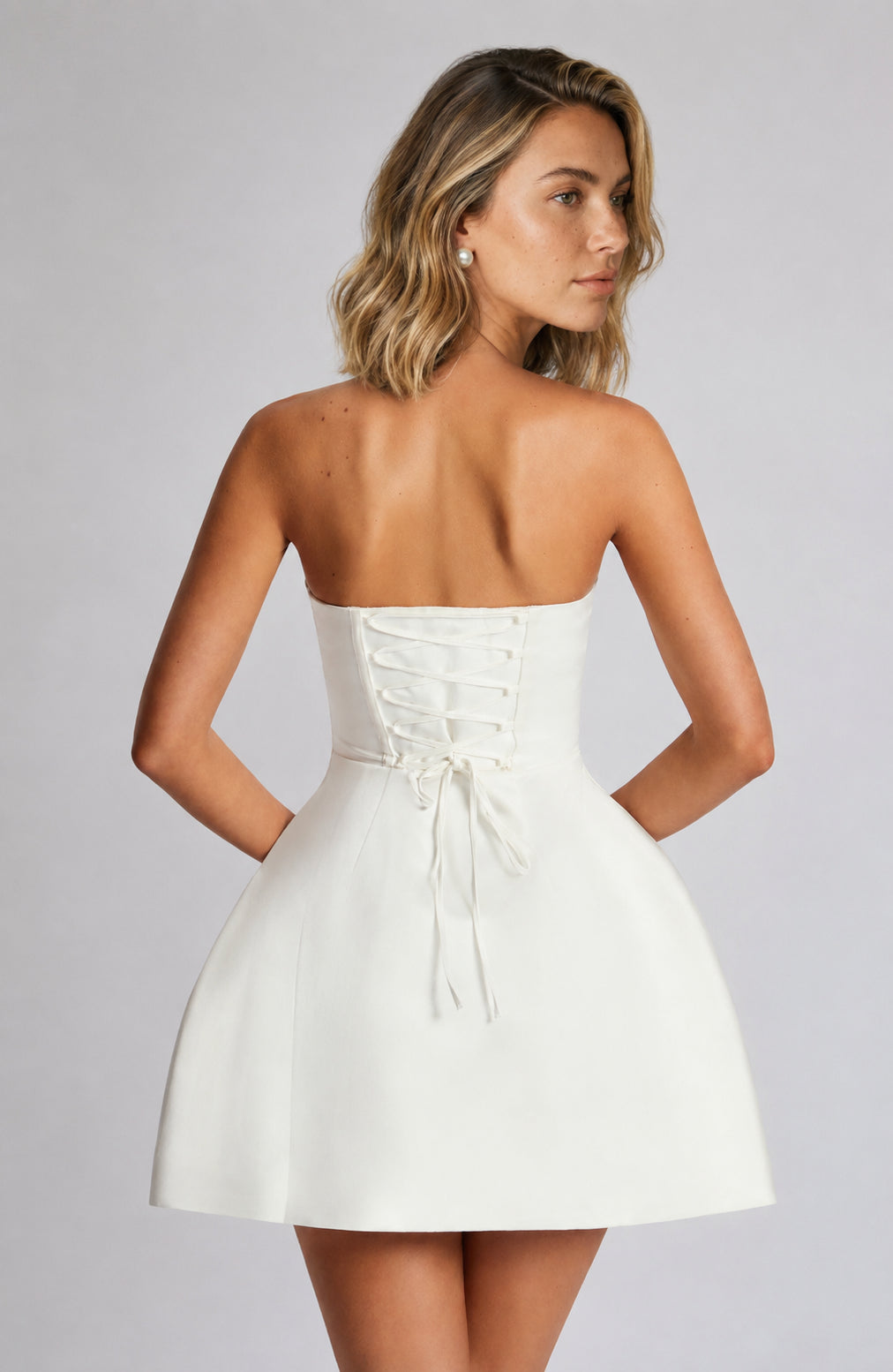Juliette Satin Strapless Mini Dress Ivory