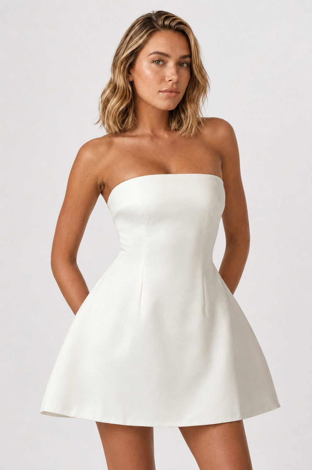 Juliette Satin Strapless Mini Dress Ivory