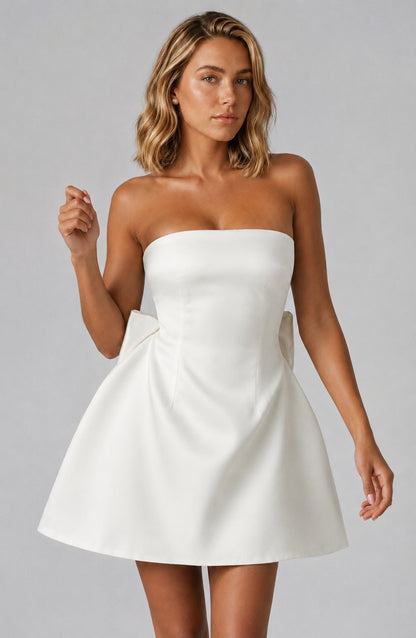Juliette Satin Strapless Mini Dress Ivory
