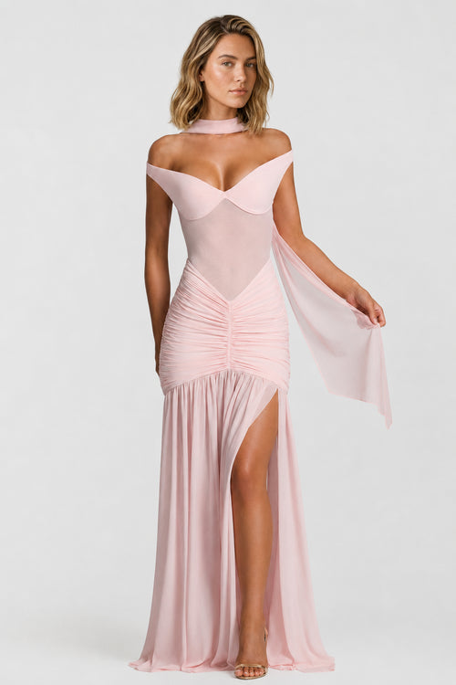 Mallorca Jersey Ruched Maxi Dress Blush
