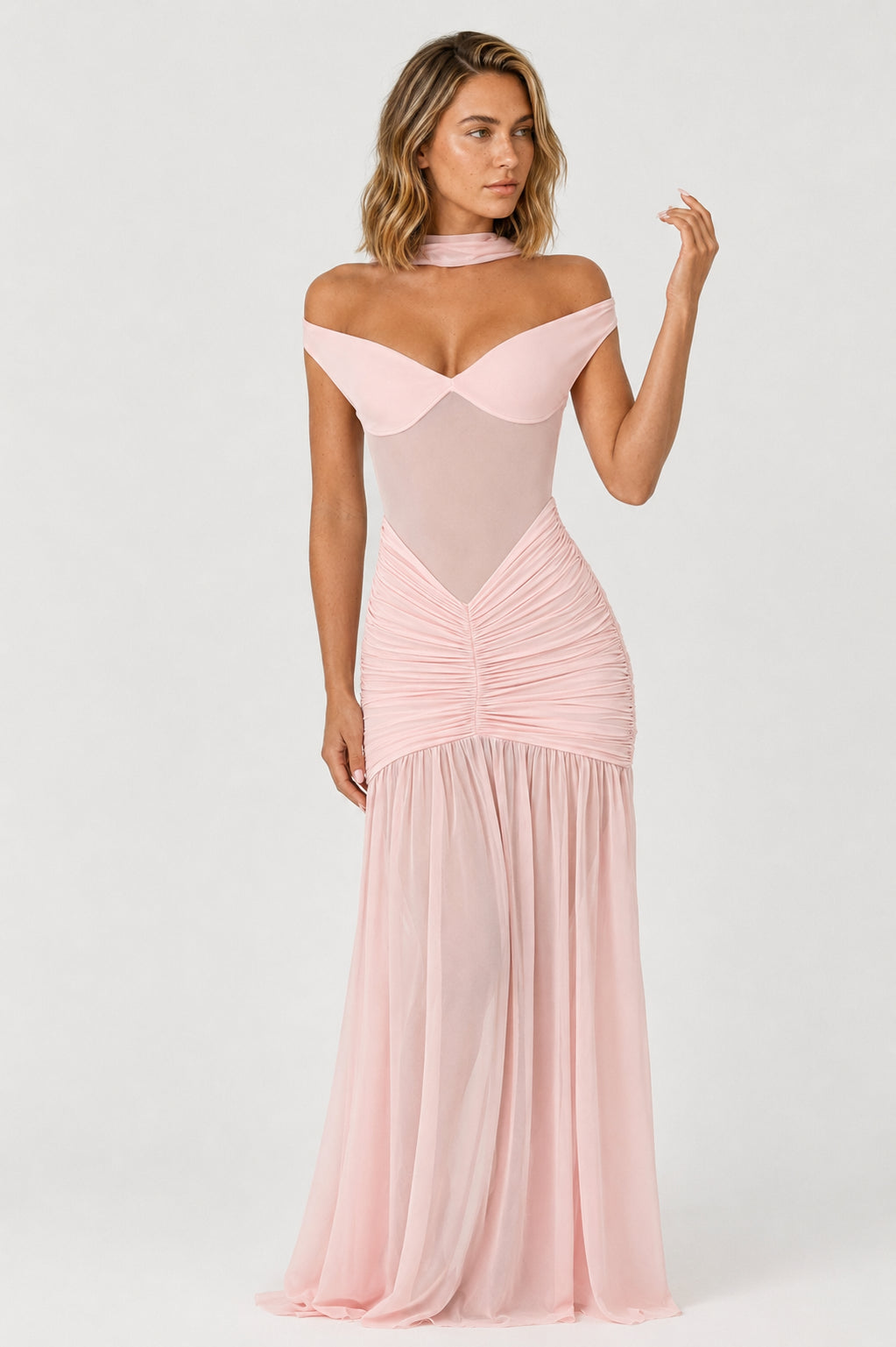 Mallorca Jersey Ruched Maxi Dress Blush