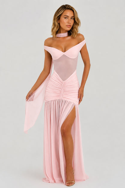 Mallorca Jersey Ruched Maxi Dress Blush