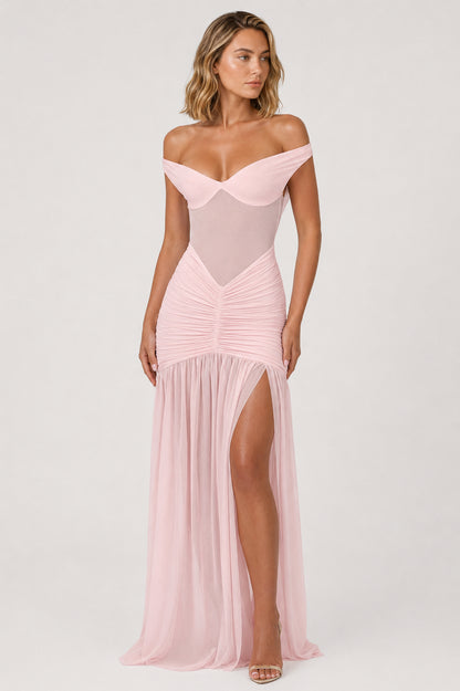 Mallorca Jersey Ruched Maxi Dress Blush