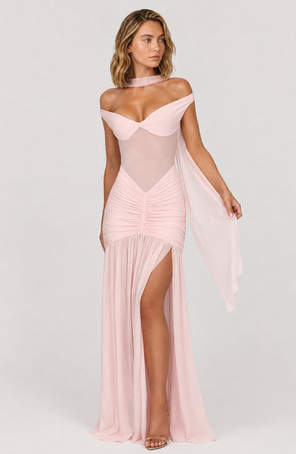 Mallorca Jersey Ruched Maxi Dress Blush
