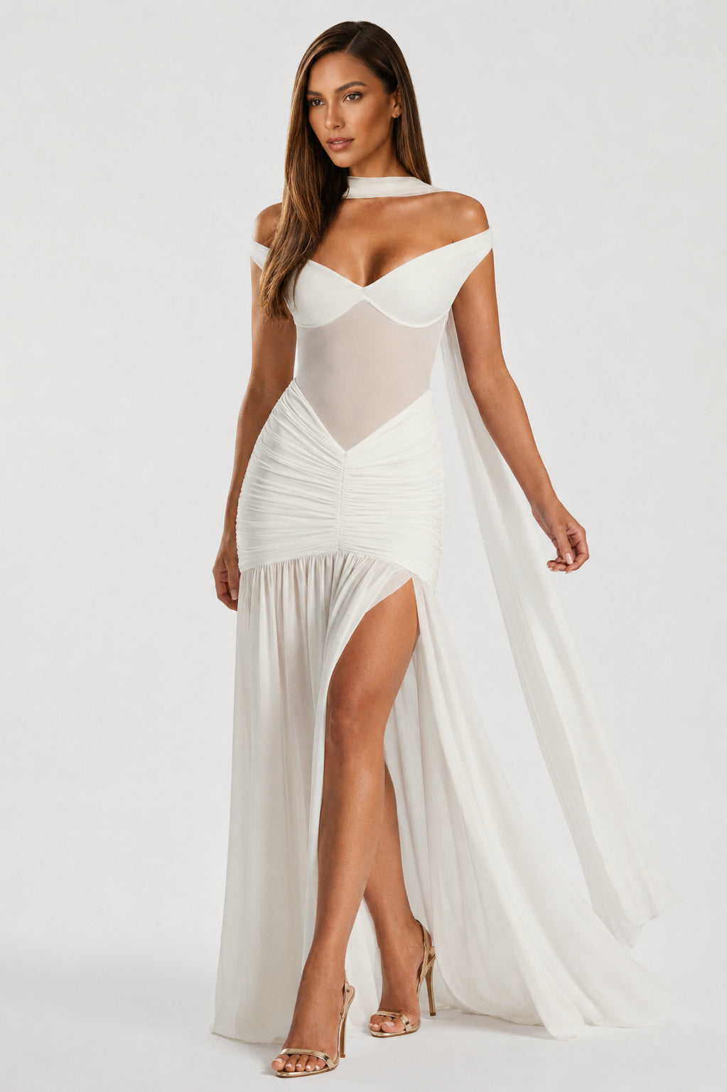 Mallorca Jersey Ruched Maxi Dress Ivory