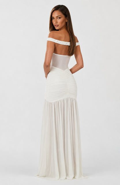 Mallorca Jersey Ruched Maxi Dress Ivory