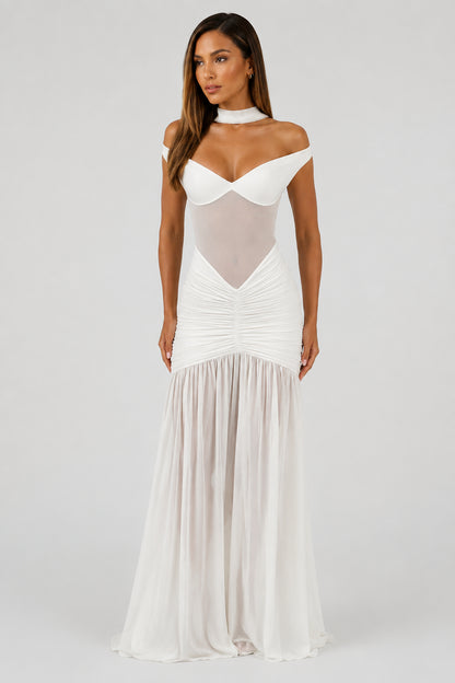 Mallorca Jersey Ruched Maxi Dress Ivory