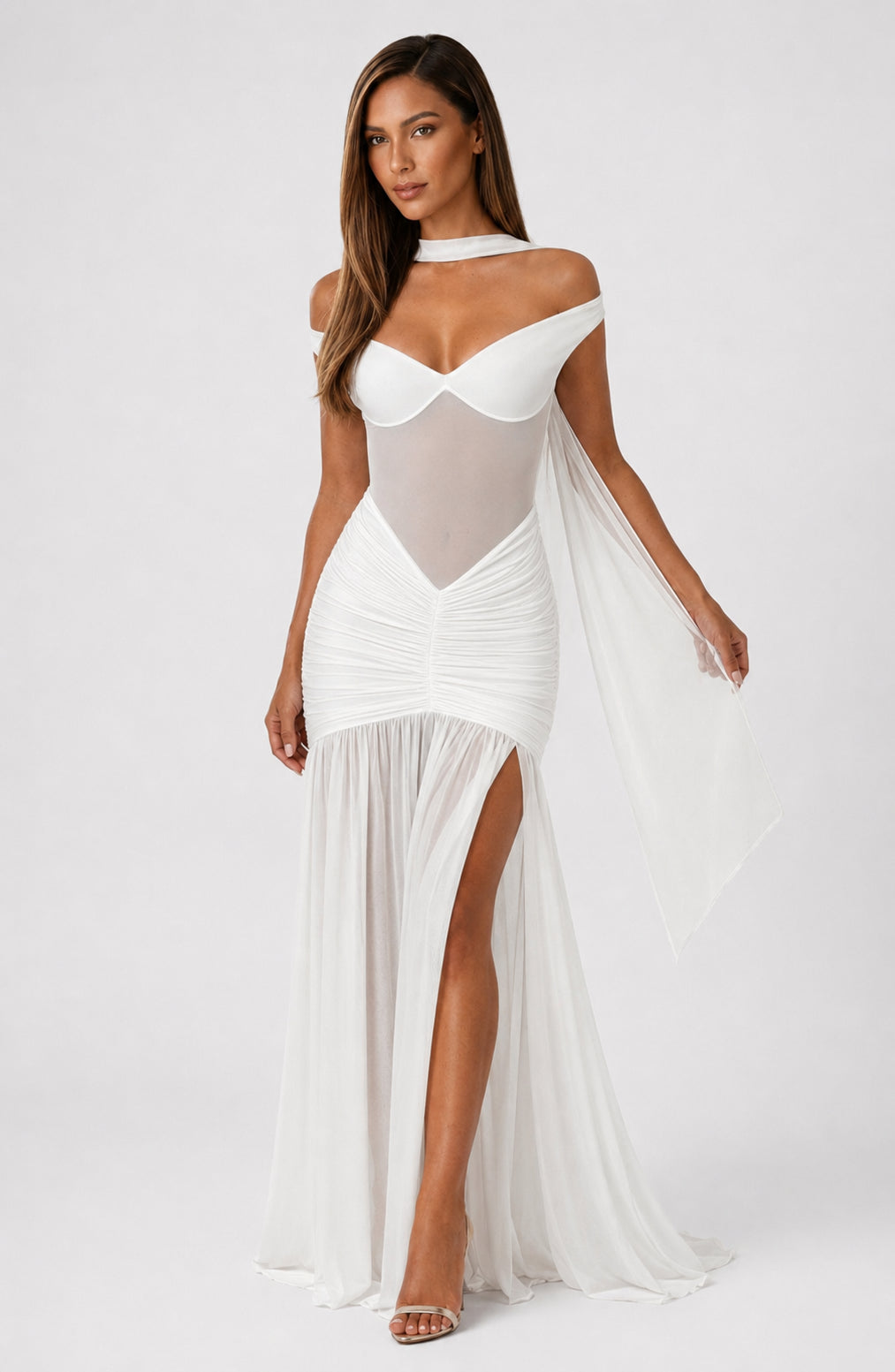 Mallorca Jersey Ruched Maxi Dress Ivory