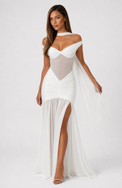 Mallorca Jersey Ruched Maxi Dress Ivory
