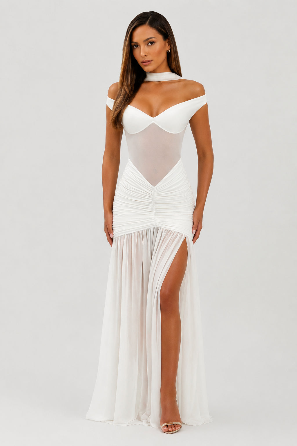 Mallorca Jersey Ruched Maxi Dress Ivory
