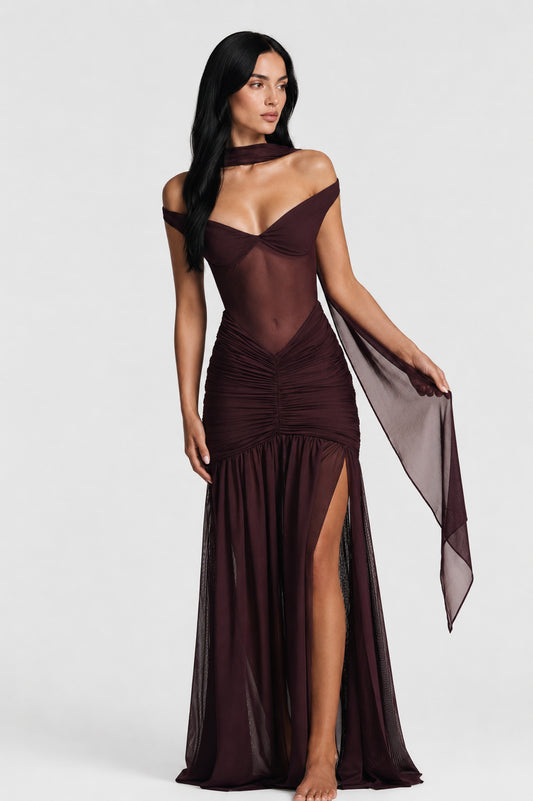 Mallorca Jersey Ruched Maxi Dress Plum