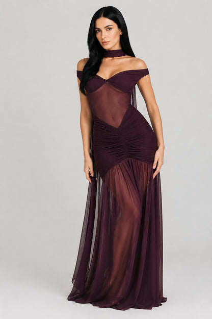 Mallorca Jersey Ruched Maxi Dress Plum