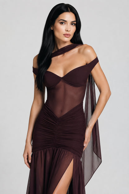 Mallorca Jersey Ruched Maxi Dress Plum