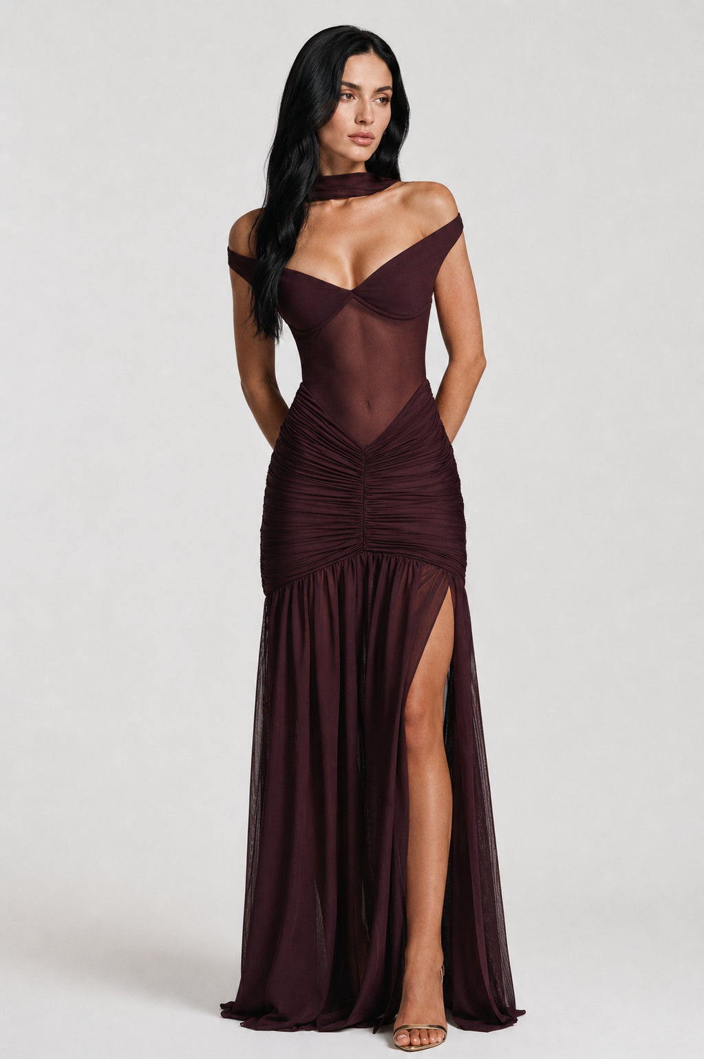 Mallorca Jersey Ruched Maxi Dress Plum