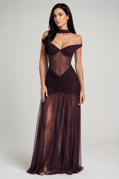Mallorca Jersey Ruched Maxi Dress Plum