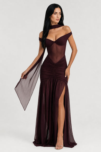 Mallorca Jersey Ruched Maxi Dress Plum