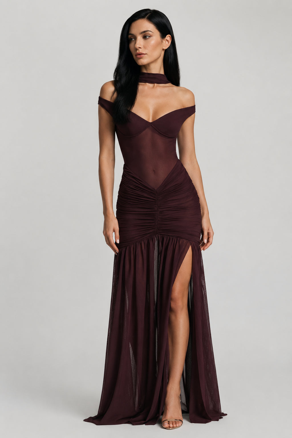 Mallorca Jersey Ruched Maxi Dress Plum