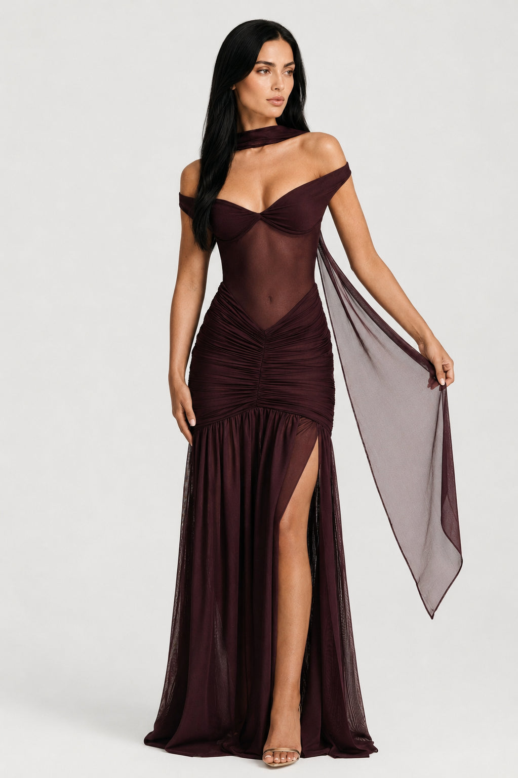 Mallorca Jersey Ruched Maxi Dress Plum