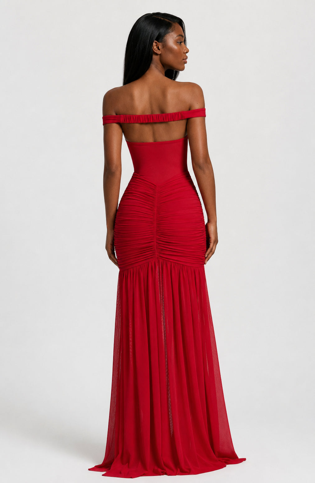 Mallorca Mesh Ruched Maxi Dress Red