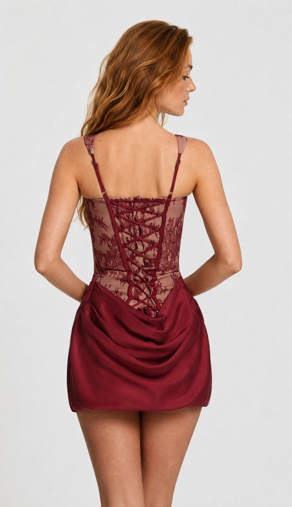 Marbella Lace Square-Neck Midi Dress Burgundy Lace