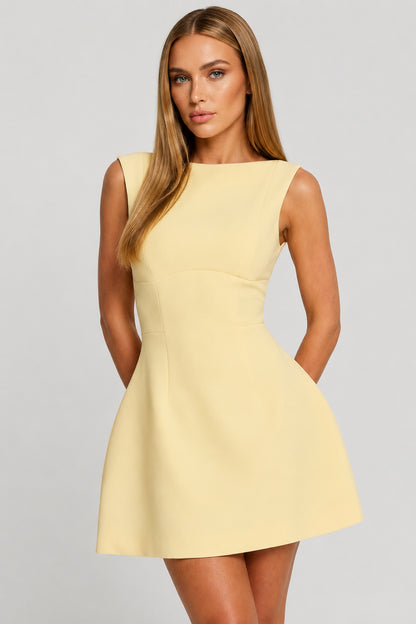 Margaux Crepe Short-Sleeve Mini Dress Lemon