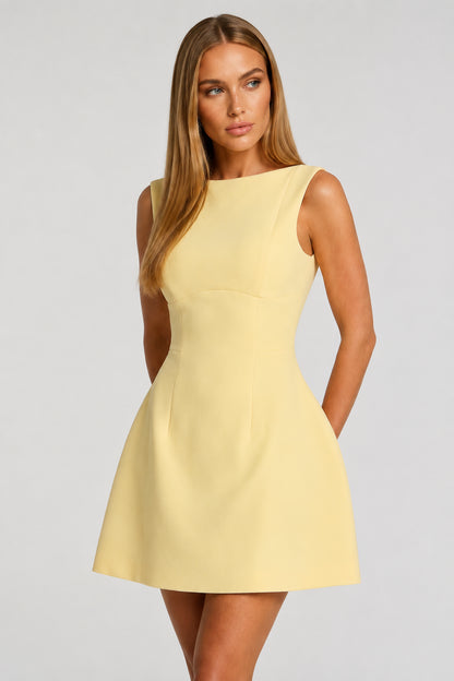 Margaux Crepe Short-Sleeve Mini Dress Lemon