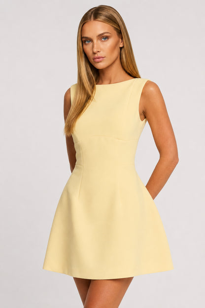 Margaux Crepe Short-Sleeve Mini Dress Lemon