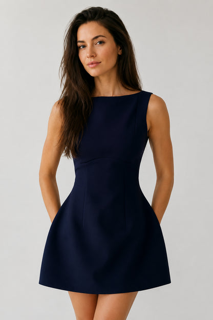 Margaux Backless Crepe Mini Dress Navy