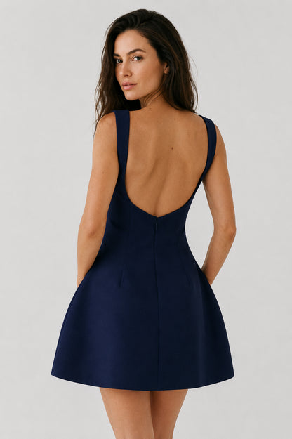 Margaux Backless Crepe Mini Dress Navy
