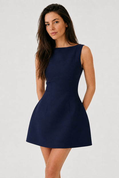 Margaux Backless Crepe Mini Dress Navy