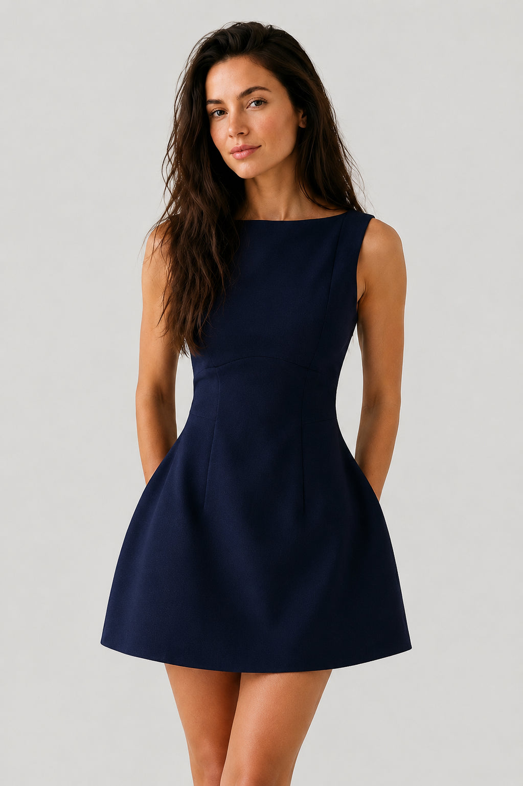 Margaux Backless Crepe Mini Dress Navy