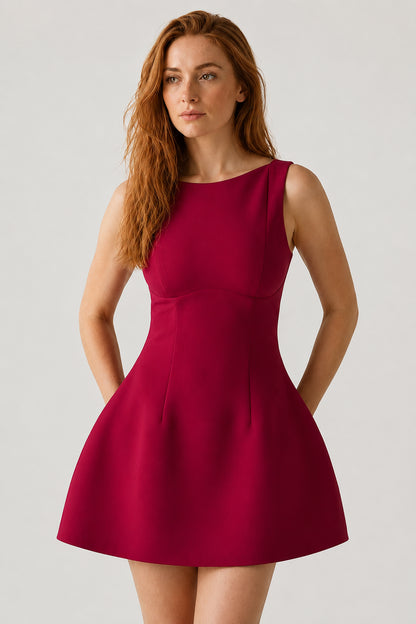 Margaux Crepe Bubblehem Mini Dress Wine
