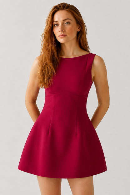 Margaux Crepe Bubblehem Mini Dress Wine