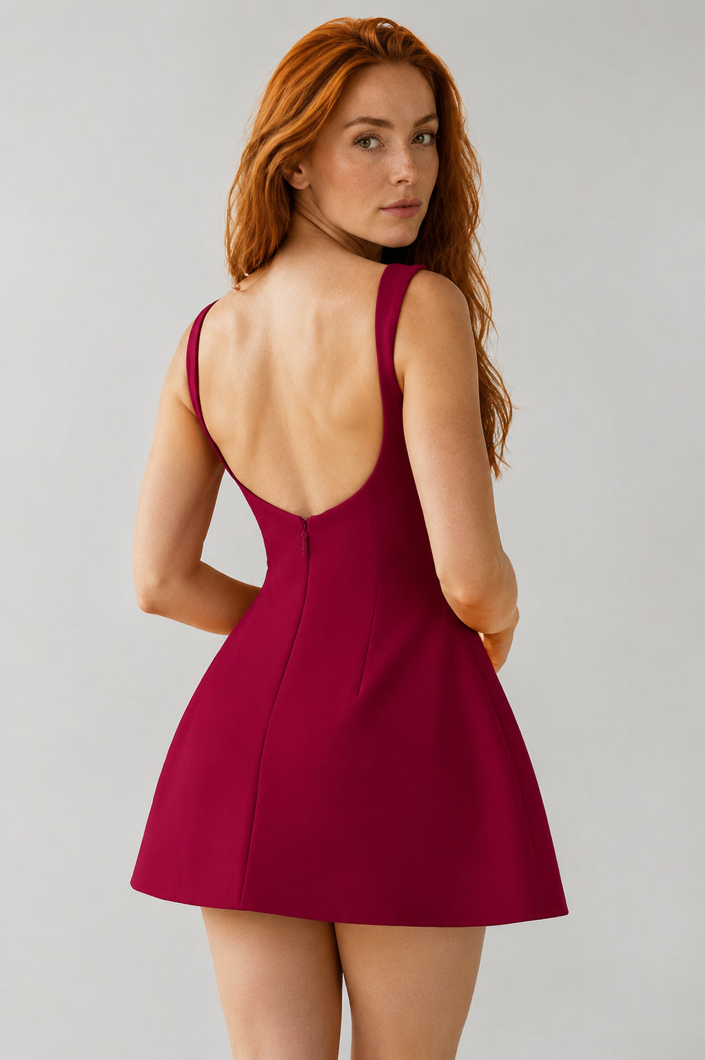 Margaux Crepe Bubblehem Mini Dress Wine
