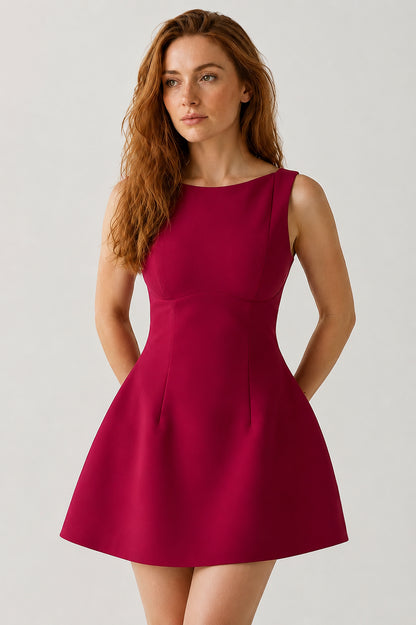 Margaux Crepe Bubblehem Mini Dress Wine