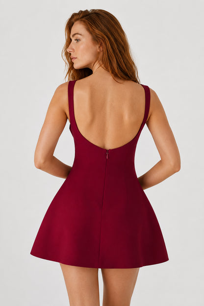 Margaux Crepe Bubblehem Mini Dress Wine