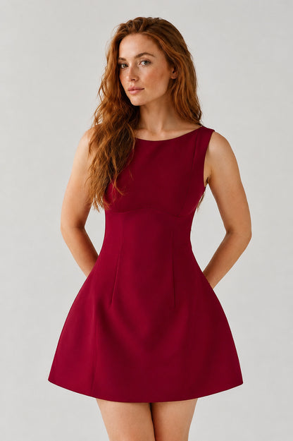 Margaux Crepe Bubblehem Mini Dress Wine