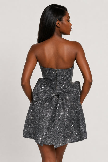 Pia Strapless Sequin Mini Dress Grey Sparkle