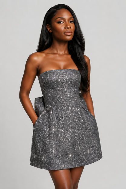Pia Strapless Sequin Mini Dress Grey Sparkle