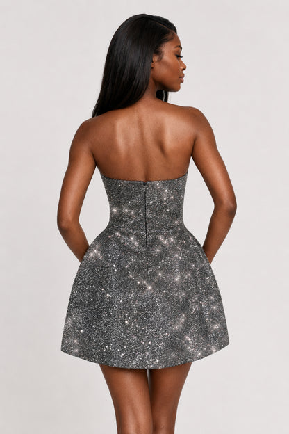 Pia Strapless Sequin Mini Dress Grey Sparkle
