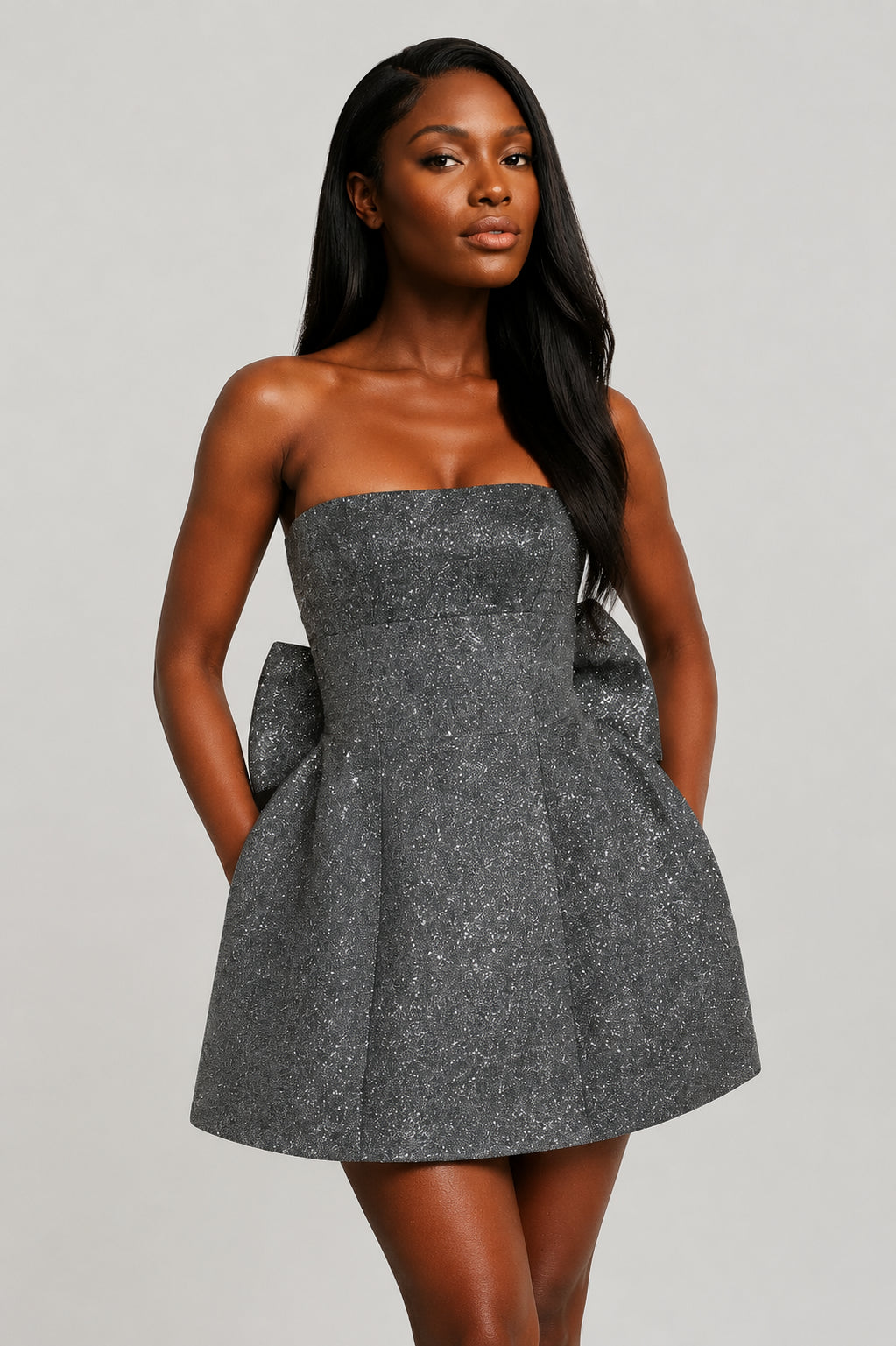 Pia Strapless Sequin Mini Dress Grey Sparkle