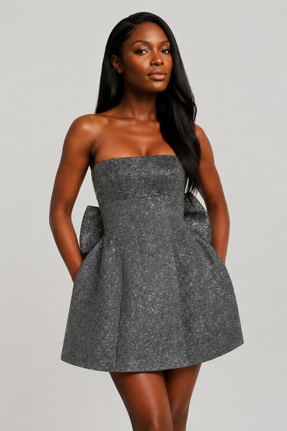 Pia Strapless Sequin Mini Dress Grey Sparkle