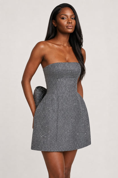 Pia Strapless Sequin Mini Dress Grey Sparkle