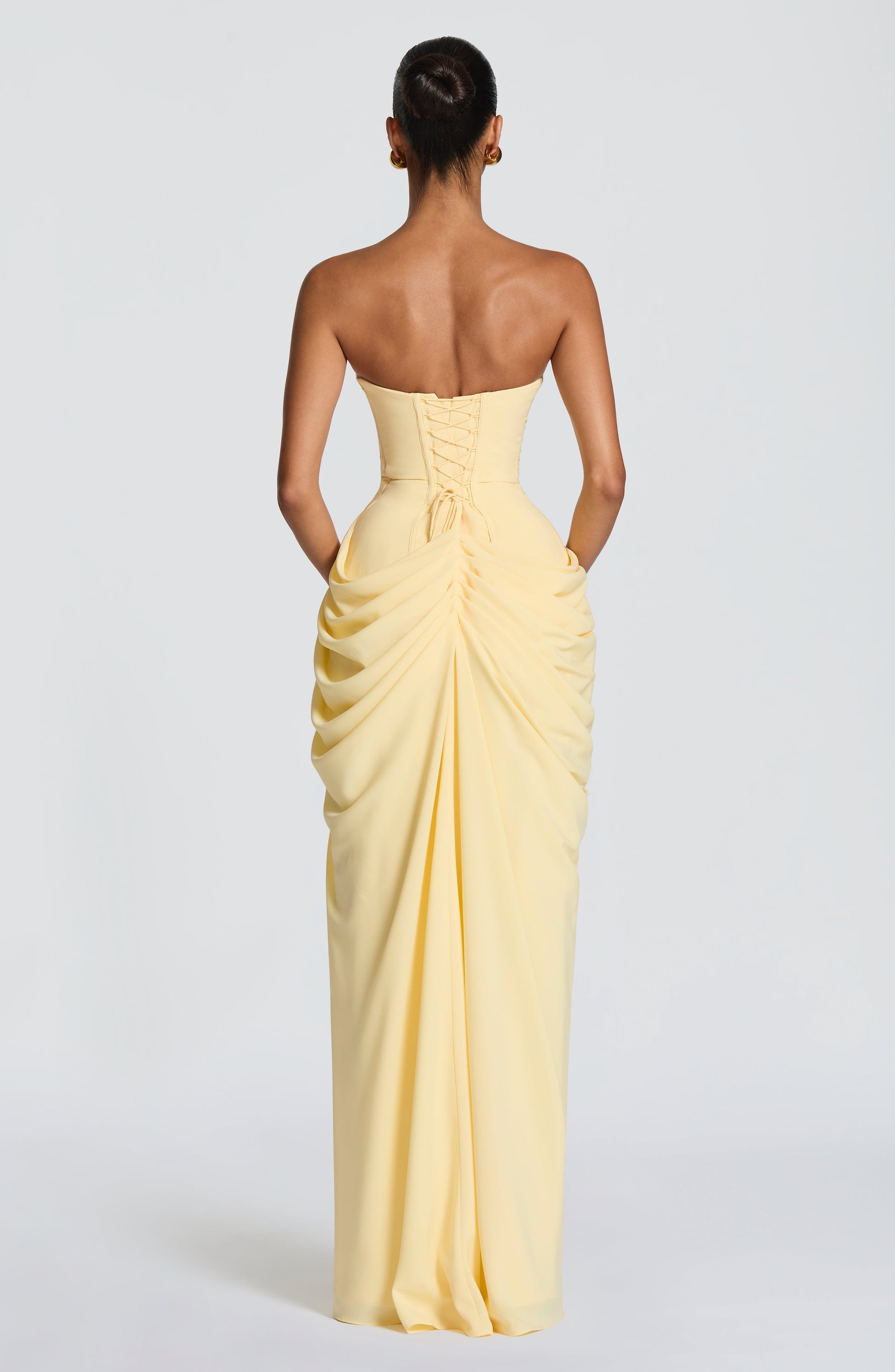 Reverie Satin Strapless Maxi Dress Lemon - Back