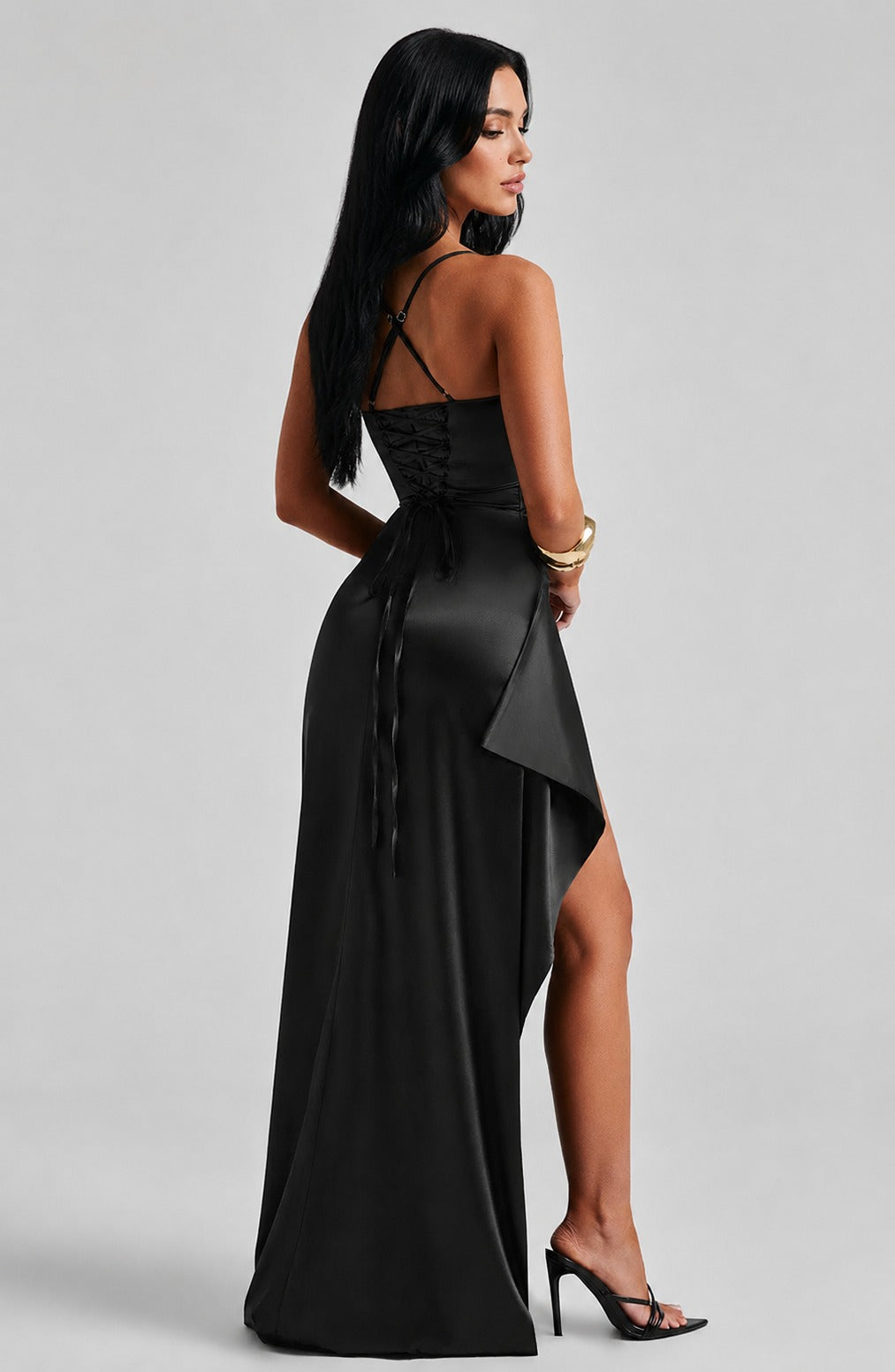Helen Maxi Dress - Black back view - cowl-neck detail