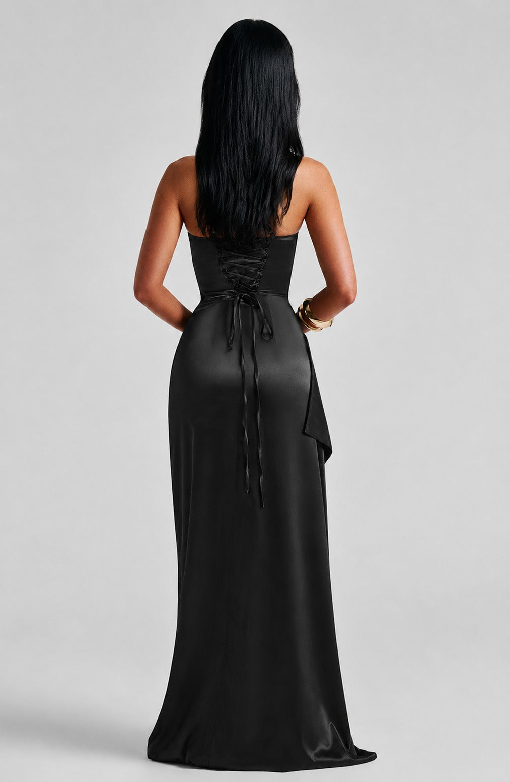 satin texture close-up of Helen Maxi Dress - Black - black formal dress
