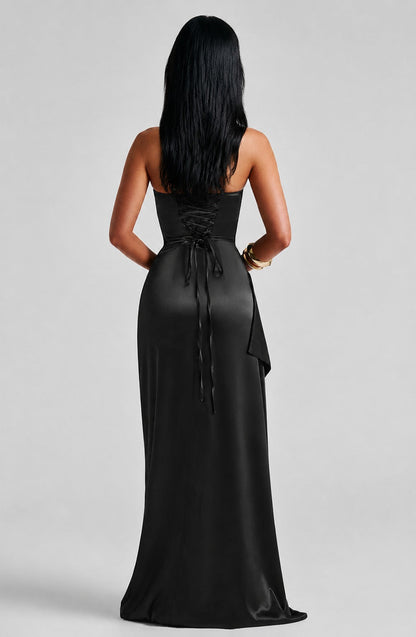 satin texture close-up of Helen Maxi Dress - Black - black formal dress
