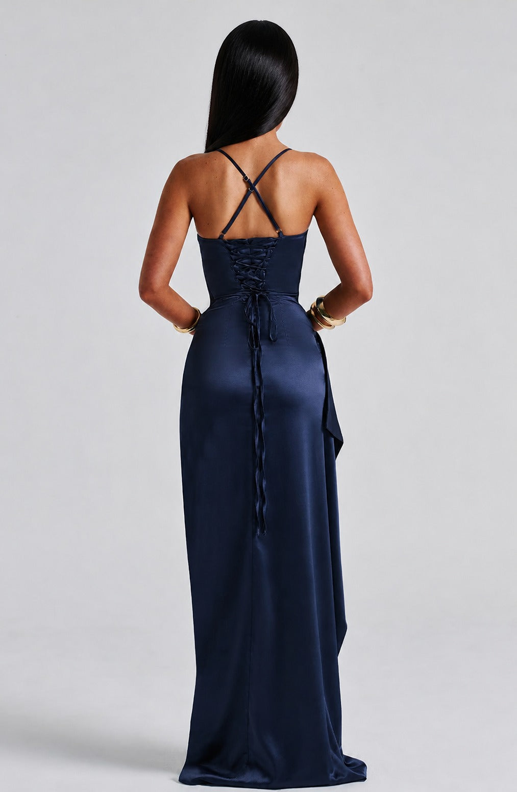 satin texture close-up of Helen Maxi Dress - Navy - blue formal dress