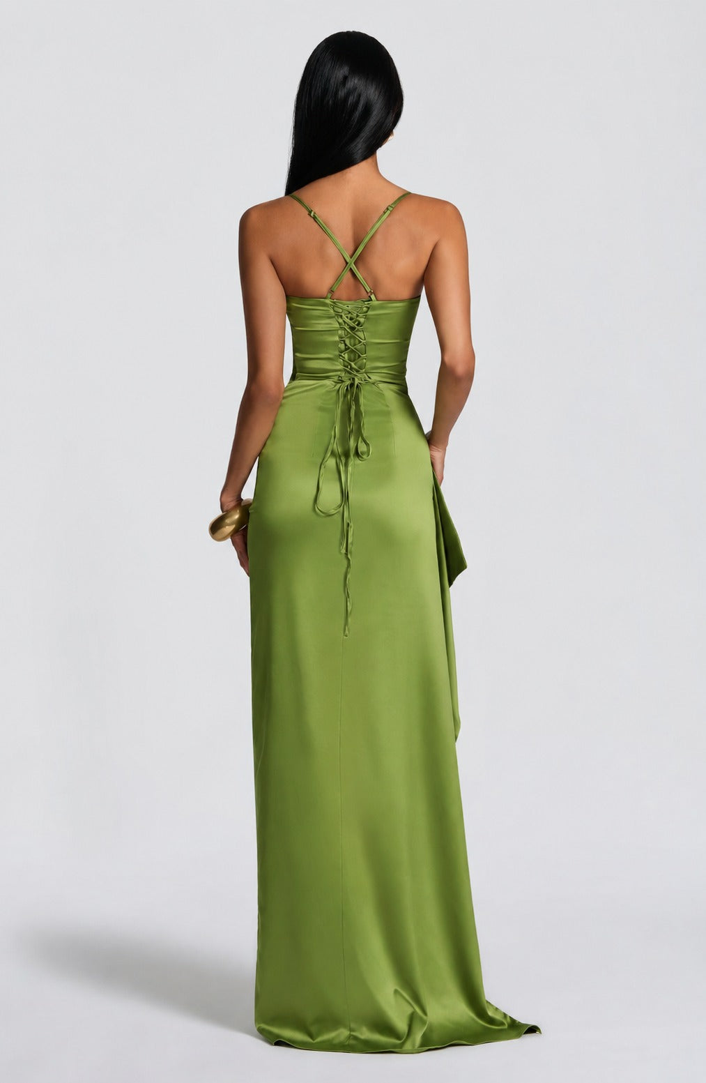 satin maxi dress front view