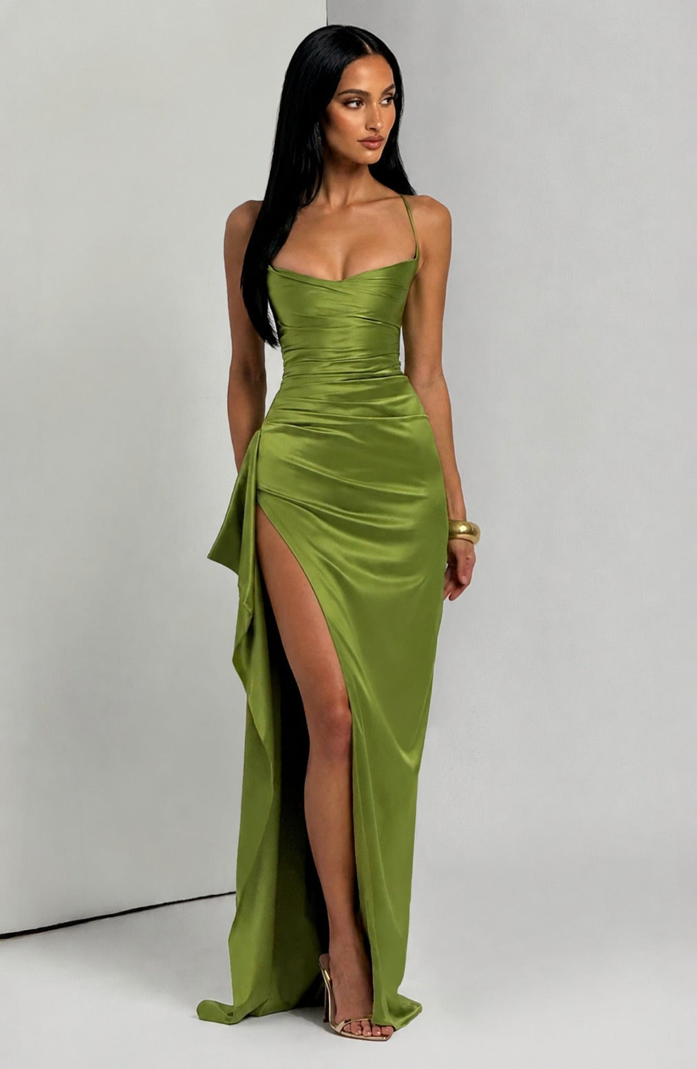 Helen Maxi Dress - Olive side view - maxi dress